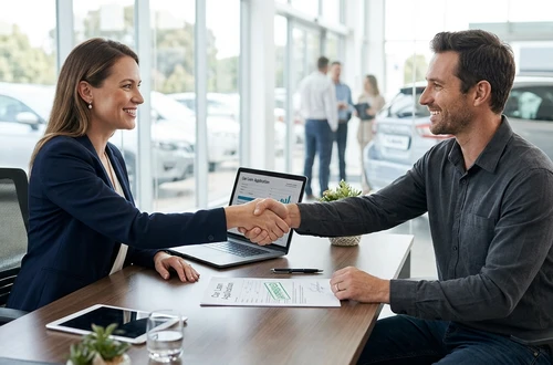 Meridian loan advisor reviewing documents with client